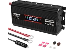 CANTONAPE 1500W Power Inverter 12V to 230V Modified Sine Wave Car Inverter DC to AC Converter with big LCD shows 2 UK AC Outlets 2 USB Port Replaceable Fuses and Cigarette Lighter for Laptop