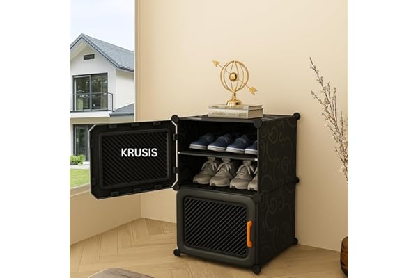KRUSIS Premium 4 Shoe Rack with Door Plastic Shoe Rack for Home Storage PP Plastic Organizer with Metal Door Frame, Chappal Sandals Stand Home with for Entryway, Bedroom Living Room(Gray)
