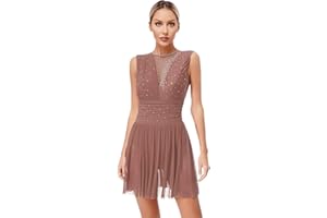 Sxiwei Damen Glitzer Tanzkleid Eiskunstlauf Kleider Ärmellose Ballet Trikot Mit Strass Ballettanzug Wettbewerb Performance Bekleidung