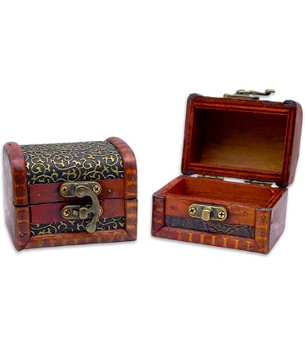 HMF 6415-108 Petite Coffre au Trésor en Bois | Set de 3 | 8 x 5 x 6 cm | Différents Modèles