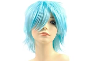 PARXITN Halloween Cosplay Wigs Anime Perücke Synthetische geschichtete kurze Haare Perücken mit Pony für Party Halloween Kostüm Costume Perücken für Damen Frauen Männer Aqua Blau Wig