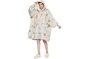 iyoimono Hoodie Decke für Damen Flanell Fleece Pullover Sweatshirt Decke Flauschige Sherpa TV-Decke mit Ärmeln Fruchtdruck Tierdruck Muster Übergroße Kapuzen Pullover Kuscheldecke Einheitsgröße