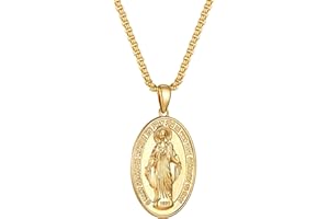 GoldChic JEWELRY Collier Saint Marie Femme en Cuivre Plaqué Or, Pendentif Médaille Vierge Marie avec Chaîne Ajustable de 50+5cm