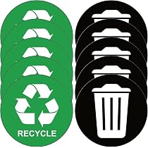 Autocollants Recyclage Et Poubelle - Lot De 6 - PVC 5x5 Pouces - Pour Tri Sélectif