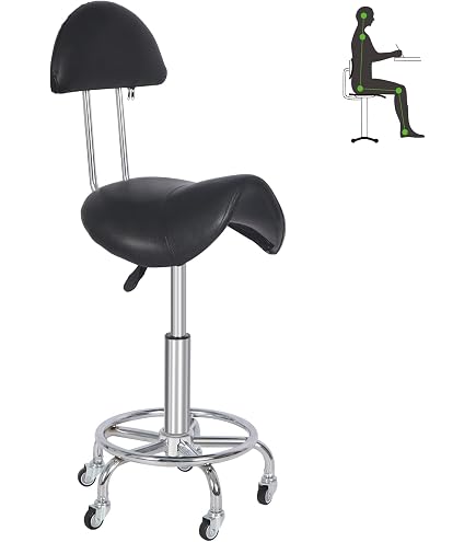 HOMCOM Rollhocker Höhenverstellbar 45–57cm – Massagehocker Mit Sattelsitz, 360° Drehbar, Grau