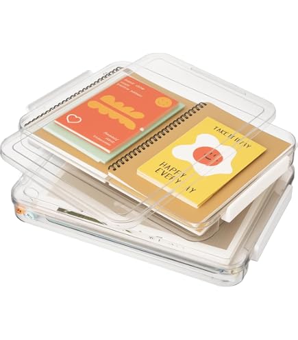Litinliv A4 Storage File Scatole,Scatola organizer trasparente impilabile,Trasparente con Coperchio Contenitori Portaoggetti,2PCS Impilabili Scatola per Archivio, per materiali artigianali, file
