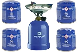 KEMPER - Réchaud à gaz 2200W Coque métal + 4 Cartouches de gaz Réchaud Camping pour Cartouche gaz 190g