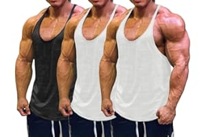 Muscle Cmdr Men's Bodybuilding Stringer Tank Tops Y-Back Gym Fitness Workout Training Running T-Shirts Athletic Quick Dry Top 1 or 3 Pack