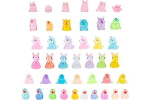 AYNKH 42Pcs Mini Animaux en Résine, Minuscules Animaux en Plastique Lumineux, Capybara, Canard, Porcelet, Licorne, Lapin, Lion de Mer, Mini Paysage pour Maison de Poupée, Aquarium et Jardin