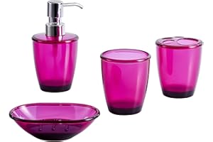 Novel Solutions Modern Wine Red Acrylic Bathroom Accessories 4Piece Set -Soap Dispenser, Toothbrush Holder, Tumbler and Soap Dish
