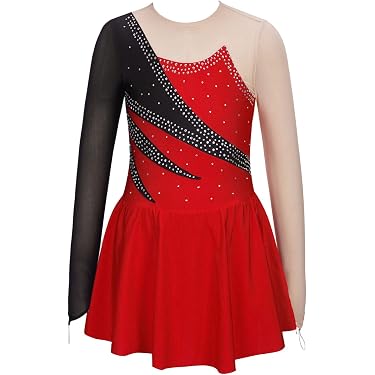 YEAHDOR Robe Danse Lyrique Fille Pailletée Manches Longues – Justaucorps Gymnastique Patinage Moderne 5-16 Ans