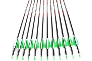 ACCMOS Diamètre Intérieur 4.2mm .165" Longueur Personnalisée Flèche Carbone 22-32 Pouces Spine 900 pour Entraînement Chasse avec Encoche Rotative pour Arc à Poulies et Arc Classique Adulte Jeunesse 12pcs