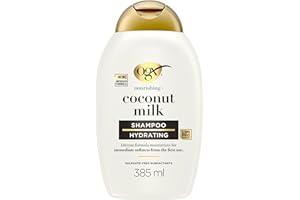 OGX Nourishing + Coconut Milk Shampoo (385 ml), champú hidratante con leche y aceite de coco y proteína de leche hidrolizada, tensioactivos sin sulfatos, para cabello seco
