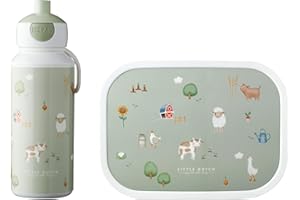 Mepal - Set de Almuerzo Campus - Fiambrera para Niños con Botella Pop-up y Fiambrera - Set de Almuerzo para el Colegio o para Llevar - Sin BPA - 400 ml + 750 ml - Little Farm