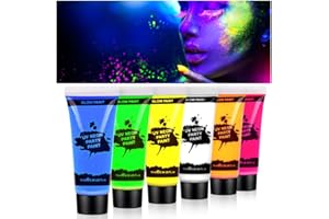 AOOWU Pintura Fluorescente en la Oscuridad, 6 Colores Pintura Cara Niños Hipoalergenica, Neon Pintura Facial y Corporal Seguridad, Maquillaje para Niñas Halloween Festival