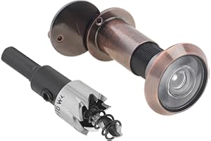 HOJLKLD Türspion, Türspion, massives Messing, 200 Grad, mit 16 mm Bohrer für 3,8 cm bis 6,5 cm Türen, 1,6 cm Rohrdurchmesser, Tür-Augenspion mit Sichtschutzabdeckung (1, antikes Kupfer)