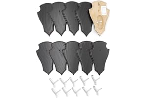 GTK - Geweihe & Trophäen KRUMHOLZ 10 Stück REH Trophäenschild Spitz klein Eiche dunkel AF 19 cm x 11 cm mit 1 Kieferfach und 10 Stück Gehörnklammer