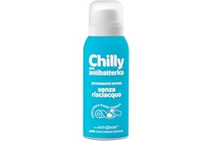 Chilly Senza Risciacquo, Detergente Intimo Senza Risciacquo Antibatterico, Da usare sulla Carta Igienica, Protezione igienizzante, Formula in Mousse a pH5, Con Anti-Odor, Clinicamente Testato - 100ml