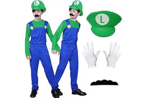 Jofiesu Costume for Kids 3-12, Costume Game Outfit Fancy Dress Up Jumpsuit Bodysuit Cosplay with Hat Gloves Moustaches