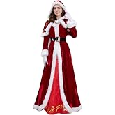 4PCS/Set Santa Kost m Frau Claus Kost m erwachsene Frauen Frau Claus -Kleid mit rotem Kapuzenumhang Belt   Handschuhen Santa Claus Kost m f r Weihnachtsparty Cosplay Geburtstag Schulshow L.