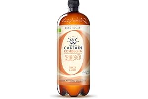 Captain Kombucha ZERO - Zero Sugar, Zero Calories - Bebida Probiótica Naturalmente Fermentada, Sin Pasteurizar, Vegan - 1 x 1000ml (Ginger Lemon)