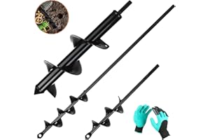 SENENQU 3PCS Tariere pour Perceuse Mèche Jardin Ø 80mm×300mm+ Ø 40mm×420mm+ Ø 40mm×220mm Foreuse Jardin en Spirale avec Gants Jardinage - Rapidement Creuser des Trous - Outil Foret Tariere Perceuse