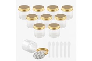 PQPAUTY 12 Stück Kleine 50 ml Transparent Kunststoff Leere Cremedose Dose mit Gold Deckel 50 g Leerdose Schraubdose Blechdosen Kosmetische Behälter Tiegel, 6 Stück Spatel