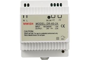 TMEZON Transformateur modulaire Modulo 24V/2.5A pour Visiophone connecté 2 fils,DR-60-24 DIN Bloc d'alimentation Électrique Power Supply Usage Professional pour Tableau électrique