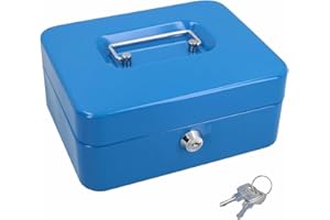 Luxtrous Metal Cash Box with Slot for Kids, Small Money Box with Removable Money Tray & Key Lock Perfect Secure Storage for Loose Change (6") Blue