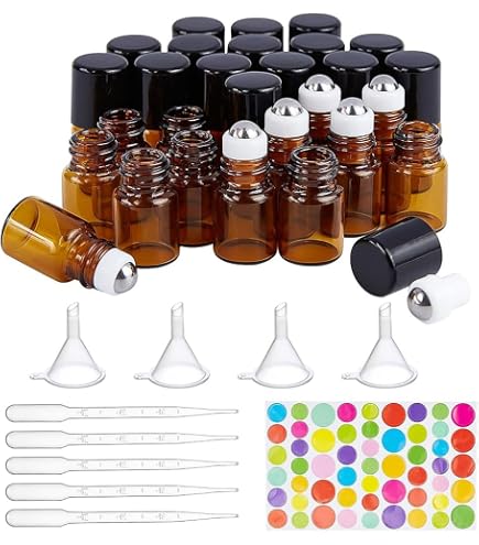 Set 22 Bottiglie In Vetro Scuro Per Oli Essenziali - 3/5/10 Ml, Con Contagocce E Sfere, Etichette, Apribottiglie, Impermeabili E UV Resistenti
