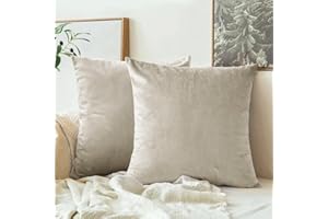 GENERIC Ar Ware Velvet Cushion Covers - set of 2 square Throw Pillow Cases Decorative Machine Washable Sofa bedroom couch living room with invisible Zipper (2 pack cushion cover 18x18 inch (45x45 CM), Cream)