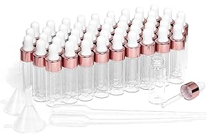 Parfumlism Mini-Tropfflaschen aus Glas,50 Stück,Flaschen für ätherische Öle mit Rotgoldfarbenem Verschluss,verwendet für Ätherisches Öl,Aromatherapie, Massage, Duftöl Probe (5 ml)