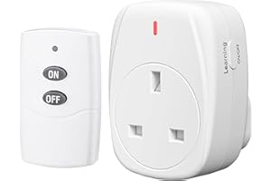 13A/3120W Remote Control Plug Sockets,HBN Wireless Remotely Control Switch Socket for Household Appliances,Wireless Light Switch with 30m/100ft Operating Range,1Pack Sockets and 1 Remotes