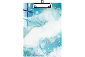 Pechor Clipboard A4 Plastic, Clipboards Fashion Design Clip Boards with Low Profile Clip Heavy Duty Clipboard Folder for Office School Supplies (Blue Marble)
