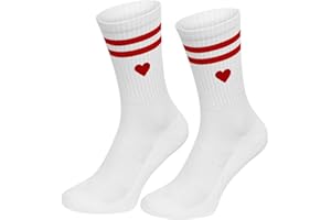 YANSYUN Tennissocken Damen 37-43 Frottee Sohle Atmungsaktiv Baumwollsocken Damen mit Streifen Herz Weiß Tennis Socken Geschenke für Frauen