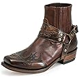 ARENVO 1 Pair Fashion Men's Vintage Cowboy Boots PU Leather Low Heel Romanesque Embroidery Punk Shoes for Man Pointed Toe Booties Biker Men Boots,Brown,42
