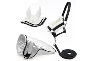 HOBBY HORSE LAND Zubehörset schwarz und weiß für Hobby Horse und Pferd, Stock, Halfter mit Führstrick + Decke + Fliegenhaube