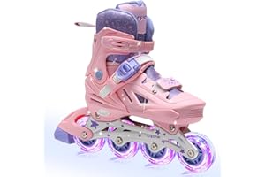 OLYSPM Patin a Roulette Fille Rose-Violet,Rollers en Ligne Réglables avec 8 Roues Lumineuses,Design Étoiles Amusant pour Débutants Adultes Cadeau Noël d'anniversaire