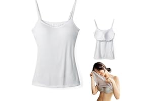 SBYMX Women Cotton Camisole with Shelf Bra-2 in 1 Camisoles Tank with Built-in Bra -Camisole Tanks Built-in Bra Adjustable Spaghetti- Jersey Camisole