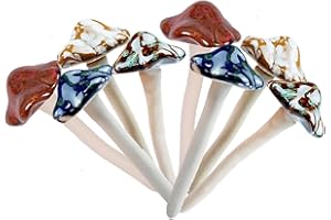 Ompinda Colorful Ceramic Garden Mushroom Ornaments - 8 Pack DIY Miniature Figurines Toadstool Decorations for Home or Garden