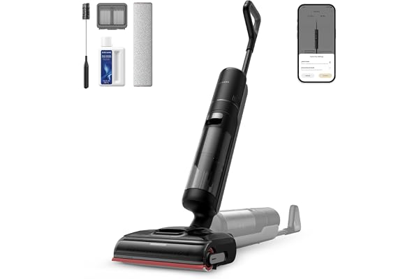 dreame H15 Pro Aspirateur Laveur, Bras robotisé AI DescendReach, Triple arête, 21 000 Pa, antinœuds, Lavage Brosse immersif 100°C, séchage 5 Min 90°C, contrôle par Application, portée à Plat 180°