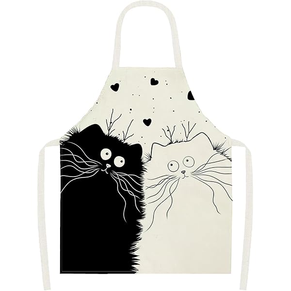 Tablier De Cuisine En Lin - Motif Chat, Réglable, Anti-Tâches Pour Cuisine, Barbecue, Peinture