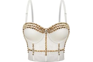 WEITING Steampunk Nietenkorsett Korsett Damen Halloween Ballsaal Gothic Kostüm Sexy Push Up BH Unterwäsche Shirt Kurz Schwarz