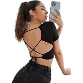 Aahwan Women's Polyester Slim Fit Red Solid Criss Cross Tied Backless Crop Top