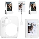 Instax mini 12 Beyaz Slikon Kılıf Mini 28'li Alb&uuml;m ve Fotoğraf &Ccedil;er&ccedil;eveleri Aksesuar Seti
