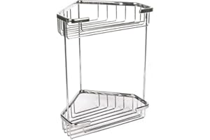 Tatay Estantería Ducha Esquina 2 Alturas Latón | Incluye Tornillos | Soporta 14 kg | Compatible Sistema Sin Taladro (Quick Fix) | Resiste Humedad | Fácil Drenaje | 17,5 x 17,5 x 26,5 cm - Modelo Krom