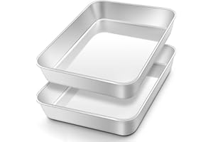 Onader Small Oven Tray Set of 2, Deep Cake Tin Rectangle Baking Tray, Stainless Steel Bake Sheet Pans Ideal for Lasagne Cookie Pizza, Flat Surface & Brushed Finished, Dishwasher Safe, 26x20x5cm