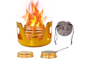 WholeFire Mini Quemador de Alcohol, Aleación de Aluminio Portátil Latón Hornillo, Estufa de Alcohol para Camping al Aire Libre, Senderismo, Mochilero