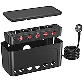 Steckdosenleiste mit Kabelbox Schwarz, Steckdosenleiste Einzeln Schaltbar Überspannungsschutz Kabel Organizer Box Steckerleis