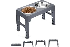 PDTO Raised Dog Bowl Adjustable Dog Bowl Stand,4 Height Elevated Dog Bowl with 2 Stainless Steel Dog Food Bowl for Small Medium Large Dogs
